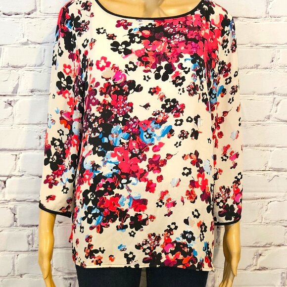 ADRIANNA PAPELL - Beautiful 3/4 sleeve fuchsia/turquoise floral blouse - Picture 6 of 10